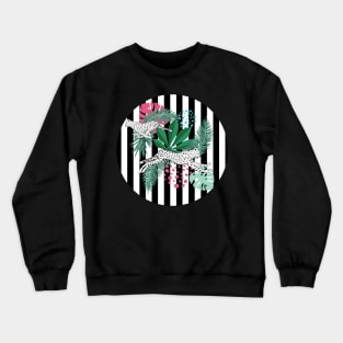 Cheetah with tropical leaves retro inspired pattern Crewneck Sweatshirt